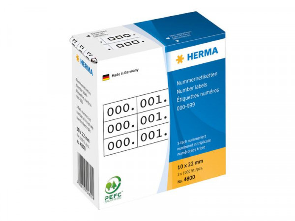 HERMA Nummernetik. 3fach selbstkl. 10x22 mm weiß/schwarz