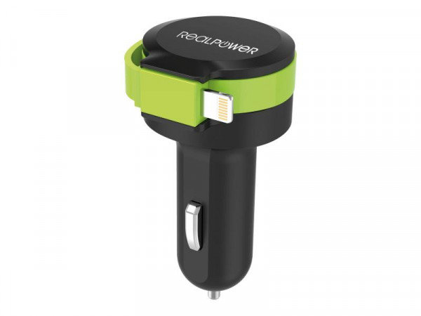RealPower Car Charger L - integrated Lighning Cable + 1x USB