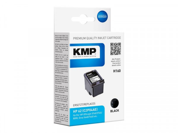 KMP Patrone HP NR.62 black pigm. 200 S. H160 refilled