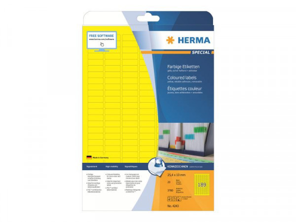 HERMA Etiketten A4 gelb 25,4x10 mm Papier matt 3780 St.