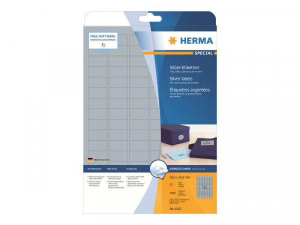 HERMA Etiketten A4 silber 30,5x16,9 mm Folie glänz. 2400 St.