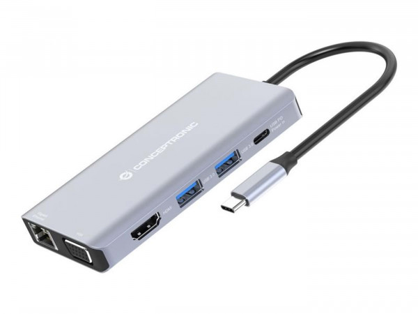 CONCEPTRONIC Dock USB-C->HDMI,USB3.0,100WPD 10-in-1 0.25m