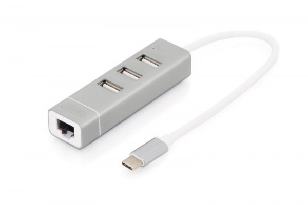 DIGITUS USB2.0/C-Hub 3-Port Fast Ethern. Aluminium