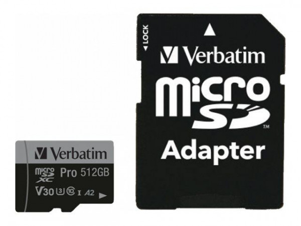 SD MicroSD Card 512GB Verbatim SDHC Pro Class 10 + Adapter