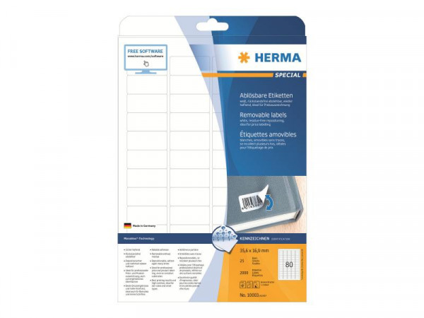 HERMA Etiketten A4 weiß 35,6x16,9 mm ablösb. Papier 2000 St.