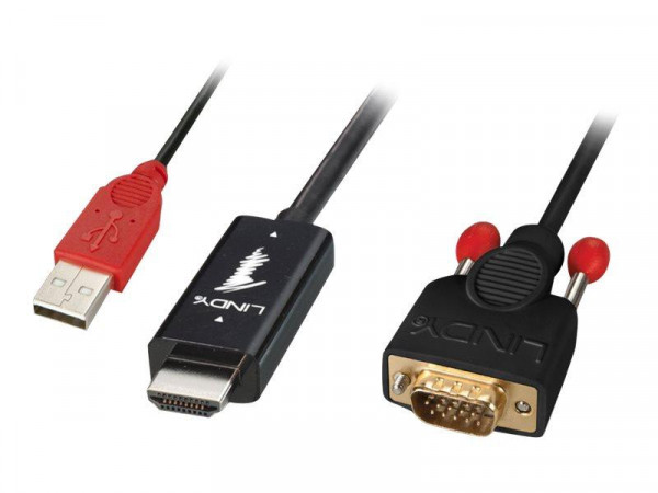 Lindy HDMI an VGA Kabel mit USB Typ A für Strom 1080p 2m