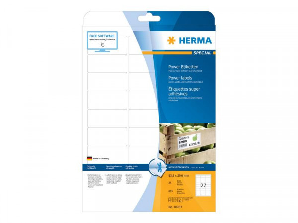 HERMA Etiketten A4 weiß 63,5x29,6 mm extrem haftend 675 St.