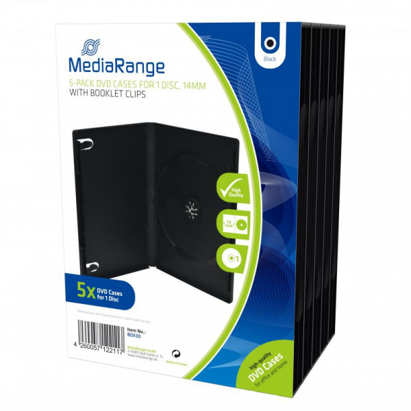 MEDIARANGE Retail-Pack DVD-Case Single - DVD-Videobox - Kapazität: 1 CD/DVD - Schwarz (Packung mit 5