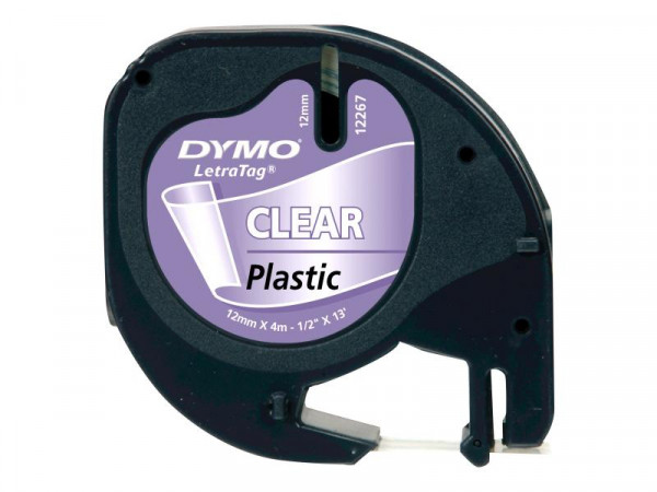 DYMO LetraTag-Band, Plastik 12mm x 4m schw. auf transparent