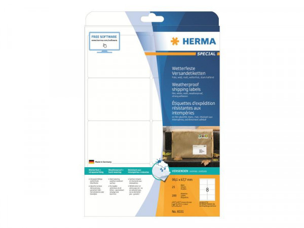 HERMA Adressetiketten A4 weiß 99,1x67,7 mm Folie 200 St.