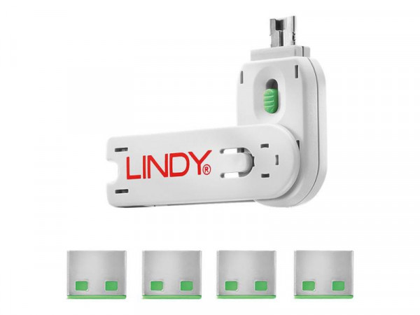 Lindy USB Portschlösser 4xGrün mit Schlüssel