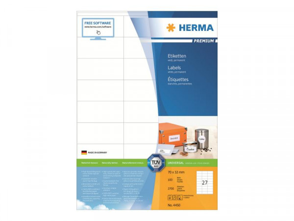 HERMA Etiketten Premium A4 weiß 70x32 mm Papier 2700 St.