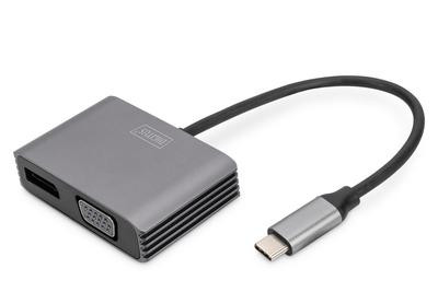 DIGITUS Adapter USB-C St. -> VGA Bu. / DP Bu. 4K/30Hz 20cm