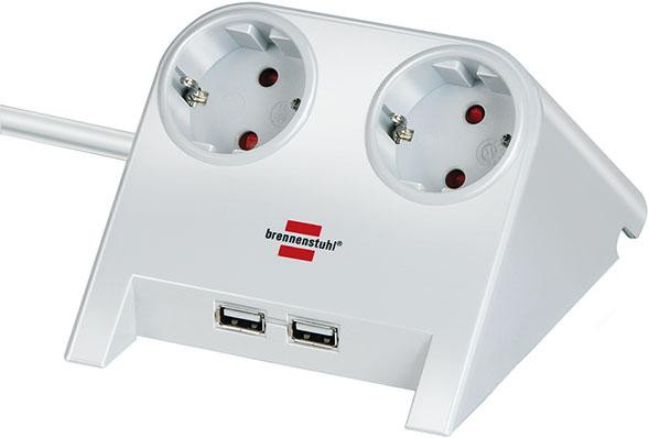 Tischsteckdose Brennenstuhl 2fach 2-USB Ports 2100mA weiß