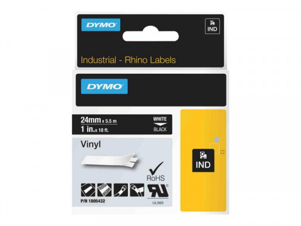 DYMO Rhino Band Vinyl 24mmx5.5m weiß ->schwarz