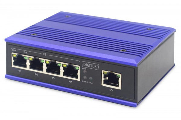 DIGITUS Industrieller 4-Port Fast Ethernet PoE Sw. + Uplink