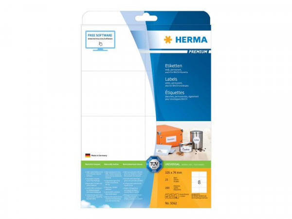 HERMA Etiketten Premium A4 weiß 105x74 mm Papier 200 St.