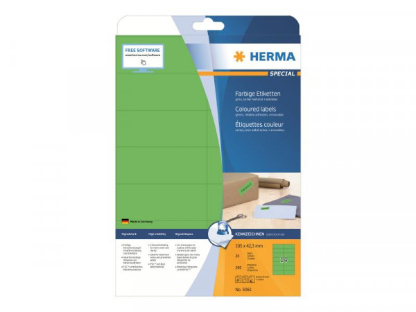HERMA Etiketten A4 grün 105x42,3 mm Papier matt 280 St.