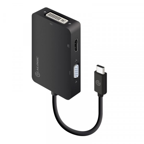 Alogic Adapter 3-in-1 USB-C to HDMI DVI VGA M/3F schwarz