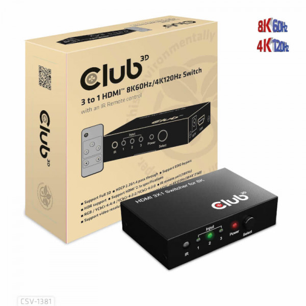 Club3D HDMI Switchbox 3 Eingänge -> 1 Ausgang 8K60Hz UHD
