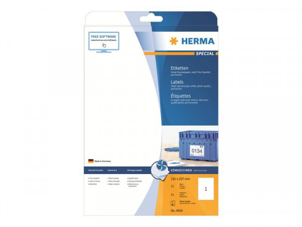 HERMA Inkjet-Etiketten A4 weiß 210x297 mm Papier matt 25 St.