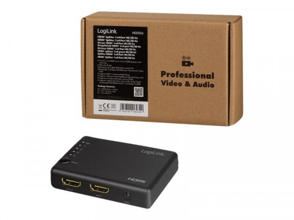 LogiLink HDMI-Splitter 1x4-Port, 4K/30Hz, schlank, schw.