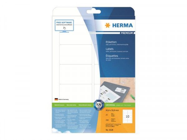 HERMA Etiketten Premium A4 weiß 83,8x50,8 mm Papier 250 St.