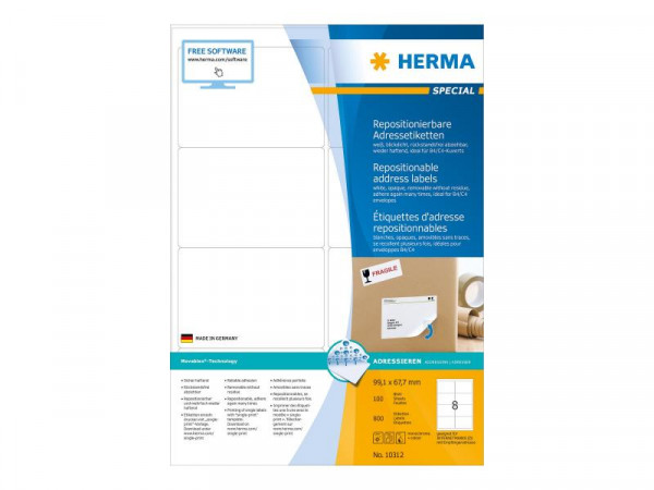 HERMA Adressetiketten A4 weiß 99,1x67,7 mm opak 800 St.
