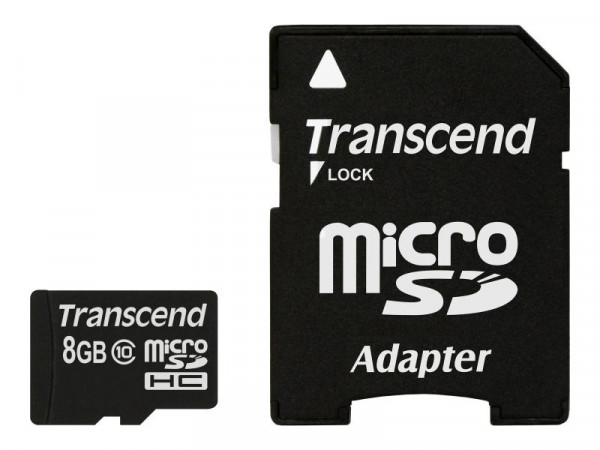 SD microSD Card 8GB Transcend SDHC Class10 w/adapter