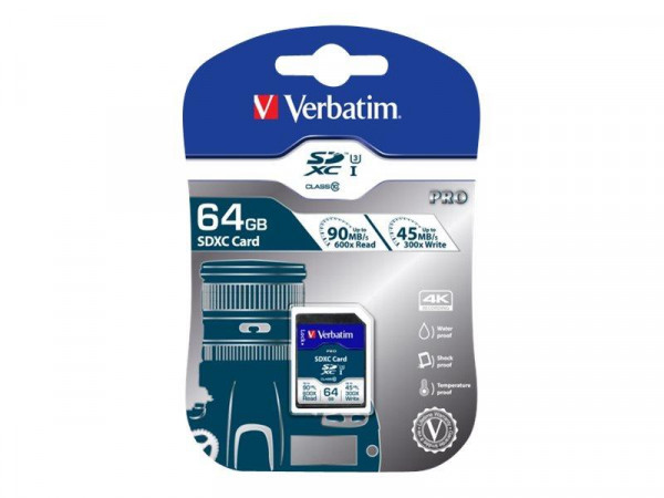 SD Card 64GB Verbatim SDHC PRO UHS-I Class 10