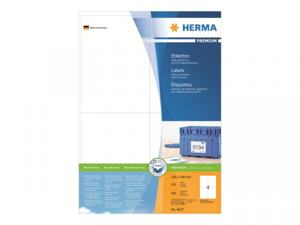 HERMA Etiketten Premium A4 weiß 105x148 mm Papier 800 St.