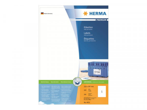 HERMA Etiketten Premium A4 weiß 210x297 mm Papier 200 St.