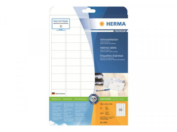 HERMA Adressetiketten Premium A4 weiß 38,1 x 21,2 mm 1625St.