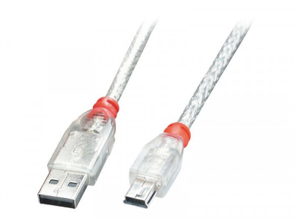 Lindy USB 2.0 Kabel Typ A/Mini-B transparent M/M 3m