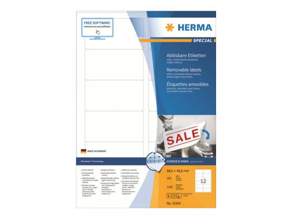 HERMA Etiketten A4 weiß 88,9x46,6 mm ablösb. Papier 1200 St.