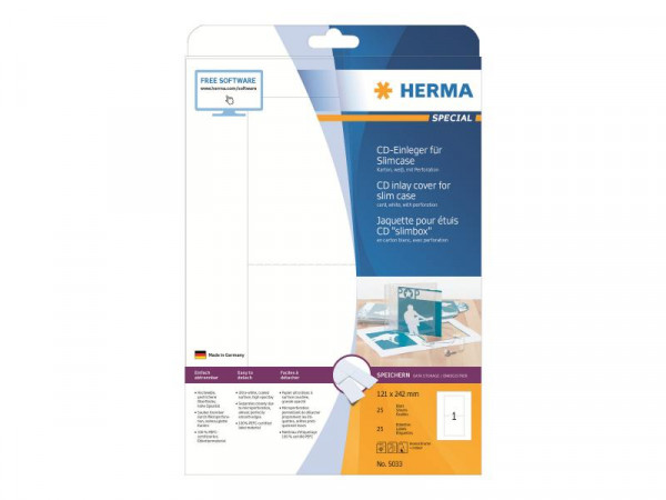 HERMA CD-Einleger A4 weiß 121x242 mm nicht klebend 25 St.