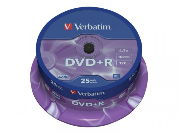 DVD+R Verbatim 4,7GB 25pcs Pack 16x Spindel azo silber