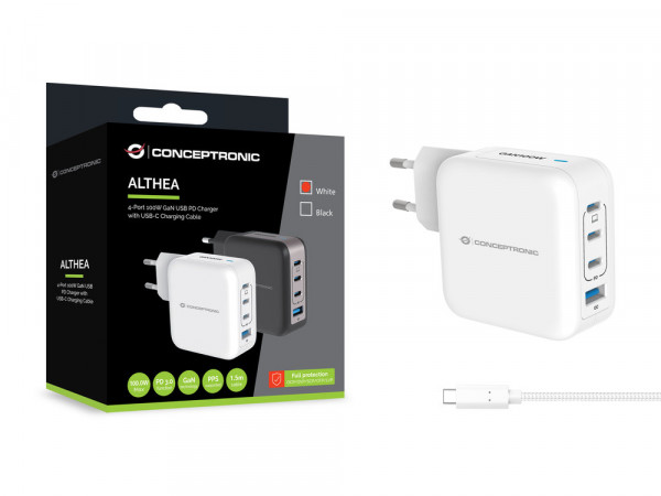 CONCEPTRONIC Ladegerät 4Port 100W,3xUSB-C,1xUSB-A 1.5m ws