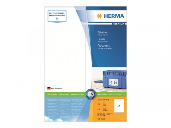HERMA Etiketten Premium A4 weiß 105x297 mm Papier 200 St.
