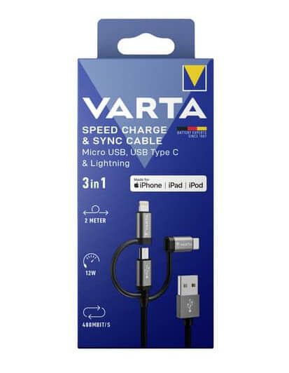 Varta Kabel Speed Charge & Sync USB A to Micro/C/Light. 2 M
