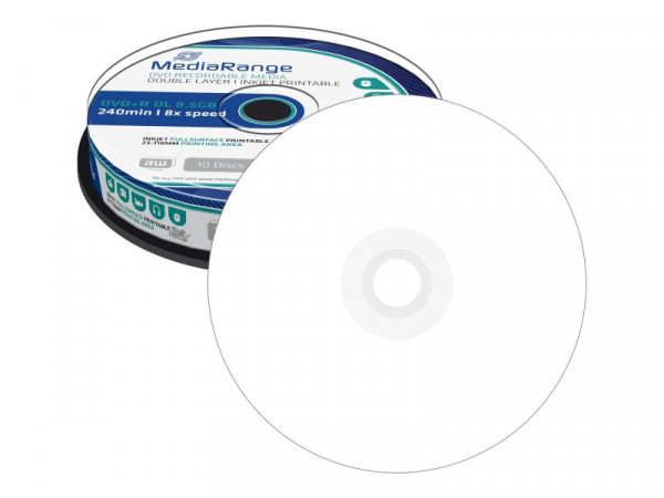 MediaRange DVD+R 8.5GB 10pcs Spindel DL Inkjet Full Surface