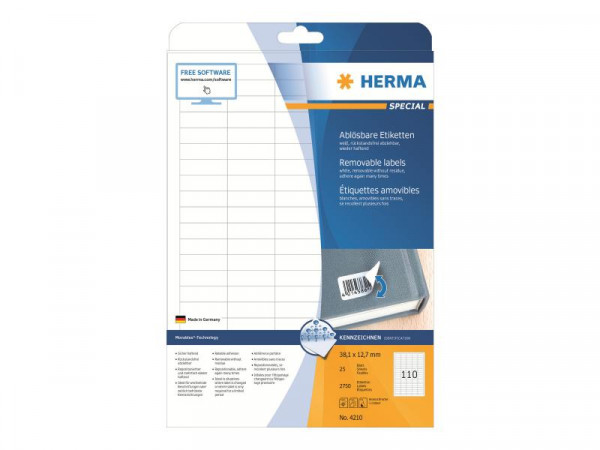 HERMA Etiketten A4 weiß 38,1x12,7 mm ablösb. Papier 2750 St.