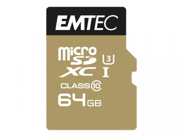EMTEC MicroSD Card 64GB SDHC CL10 Speedin V30 A1 4K Adapter