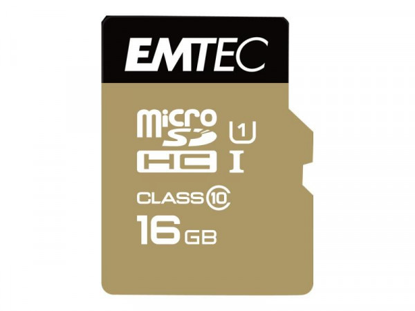 MicroSD Card 16GB Emtec SDHC CL.10 Gold inkl. Adapter Bl.