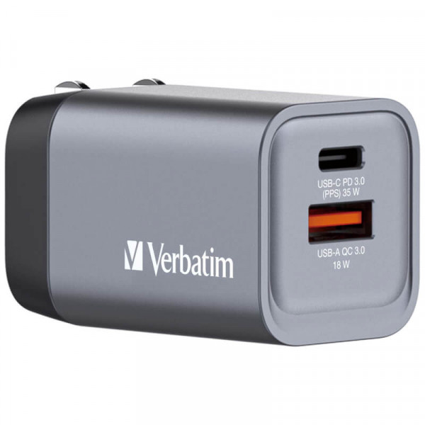 Verbatim GNC-35 GaN Charger 2 Port 35W USB A/C (EU/UK/US)