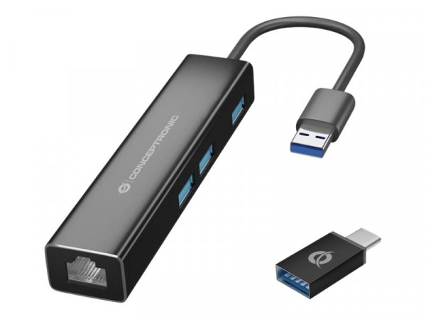 CONCEPTRONIC USB-Hub 3Port USB-C->USB-A 3.0/Giga.+Adapter