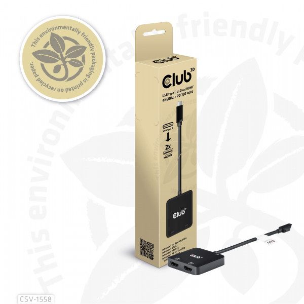 Club3D MST-Hub USB 3.2 Typ C > 2x HDMI 4K60Hz +100W PD