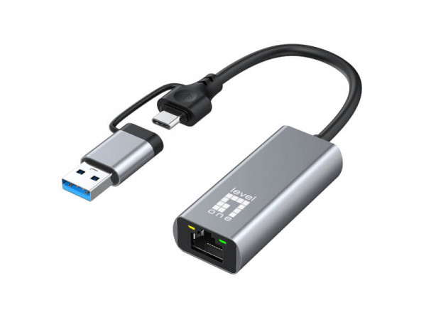 LevelOne Adapter USB-C + USB-A -> RJ45 10/100/1000/2500 gr