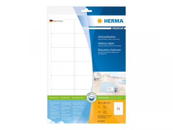 HERMA Adressetiketten A4 weiß 63,5x38,1 mm Papier 210 St.