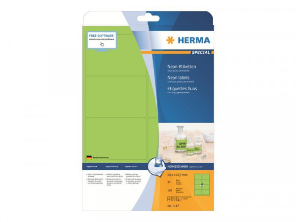 HERMA Etiketten A4 neon-grün 99,1x67,7 mm Papier 160 St.